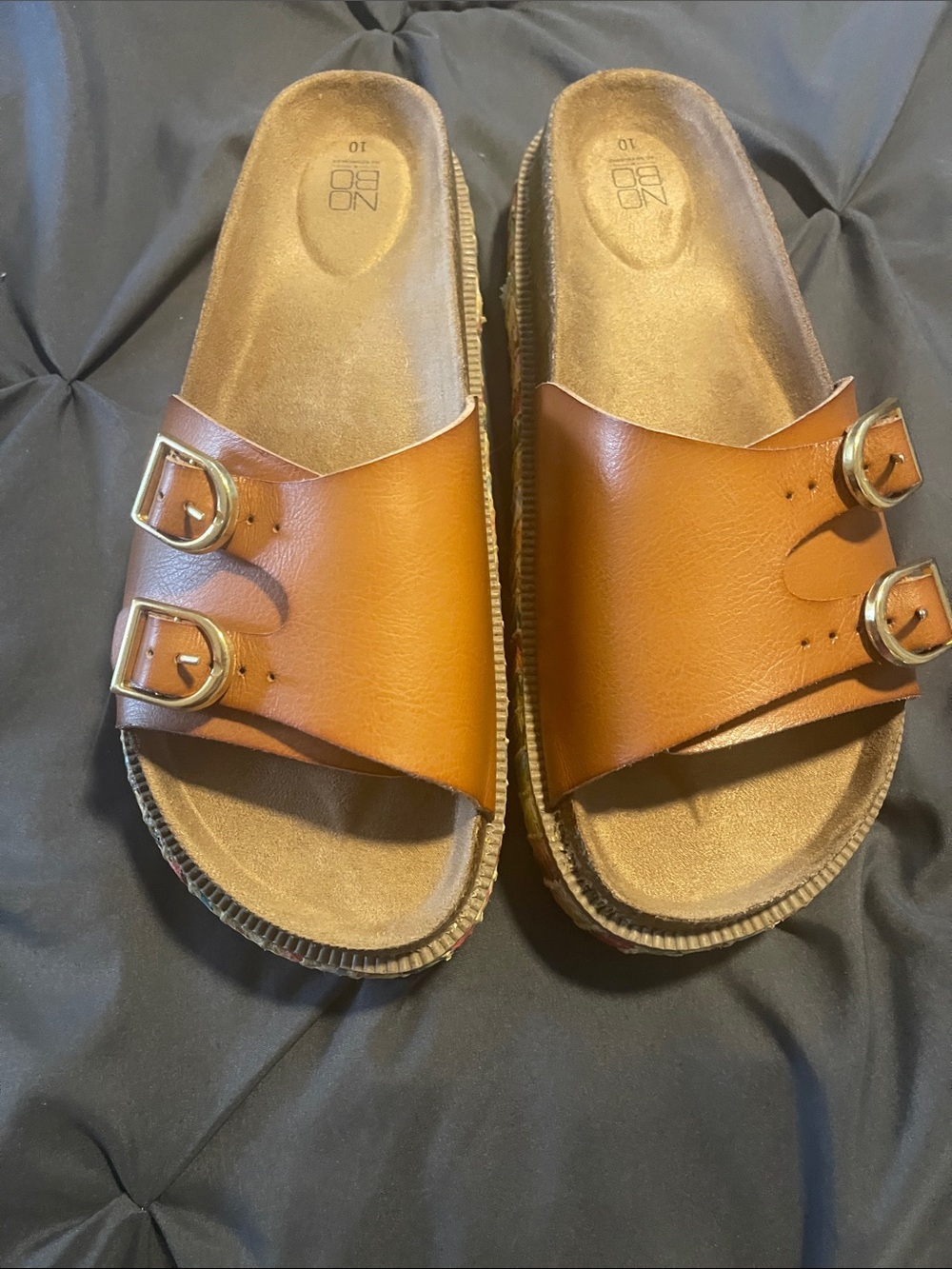 Soda Cognac Double-Buckle Slide Sandals